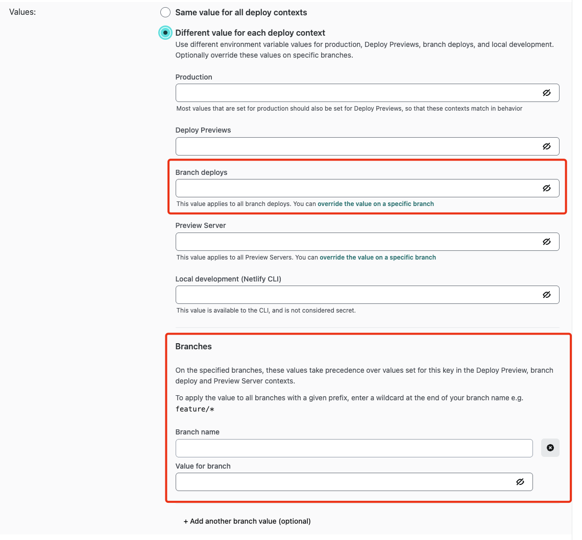 create branch-specific environment variables in Netlify