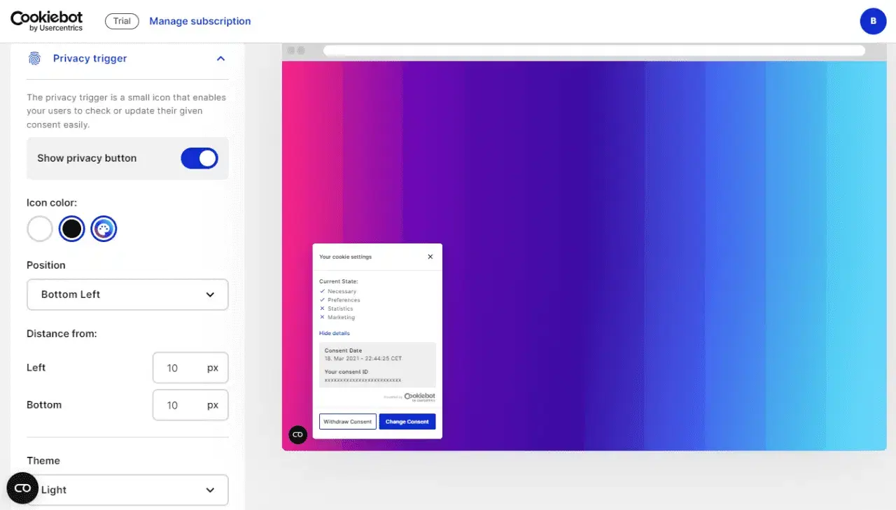 Privacy trigger configuration