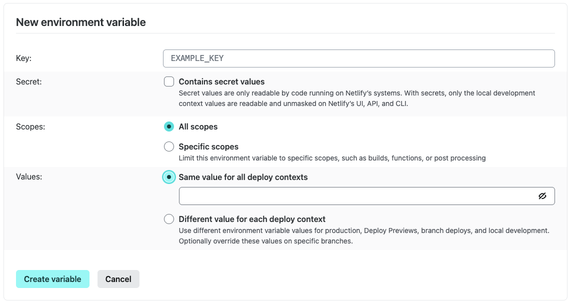 create environment variables in Netlify