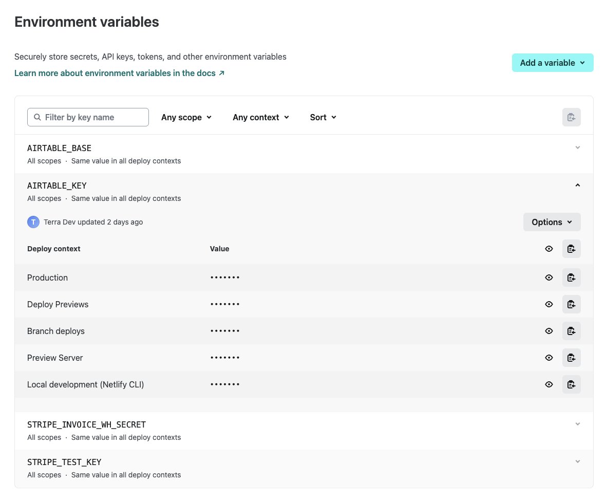 environment variables in Netlify