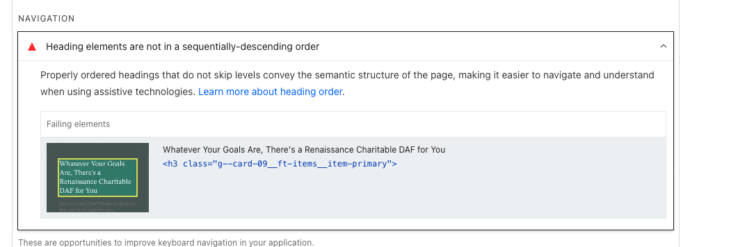 Heading elements not in order warning in PageSpeed